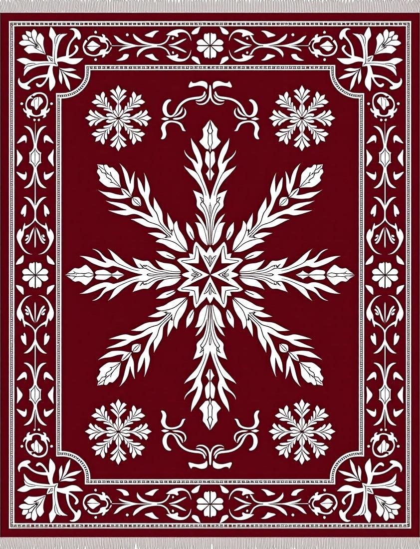 Crimson Deep White Floral Medallion Rug