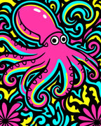 Pink Octopus Swirls Aqua Yellow Rug
