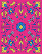 Vibrant Blue Dragonfly Floral Meadow Rug