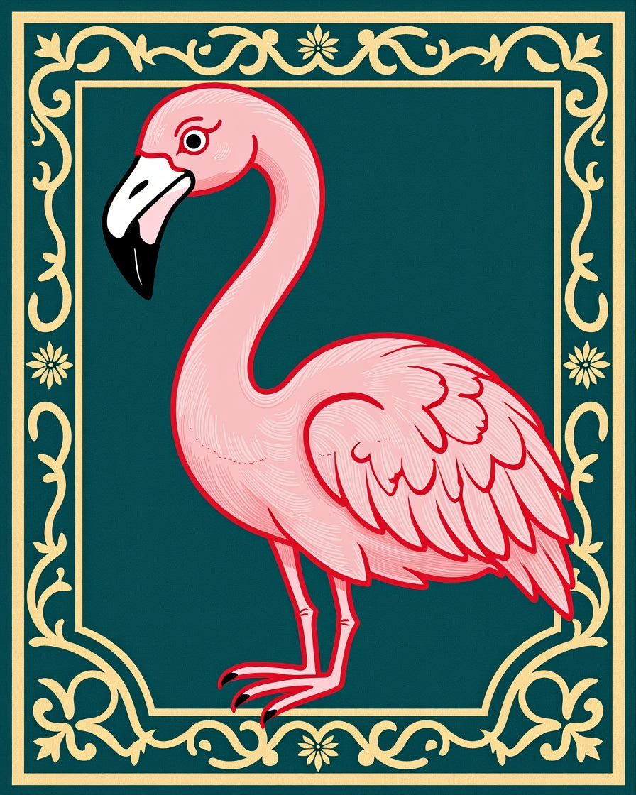 Pink Flamingo With Ornate Border Rug