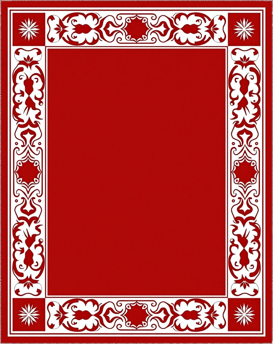 Crimson Bordered Ornate Medallion Rug