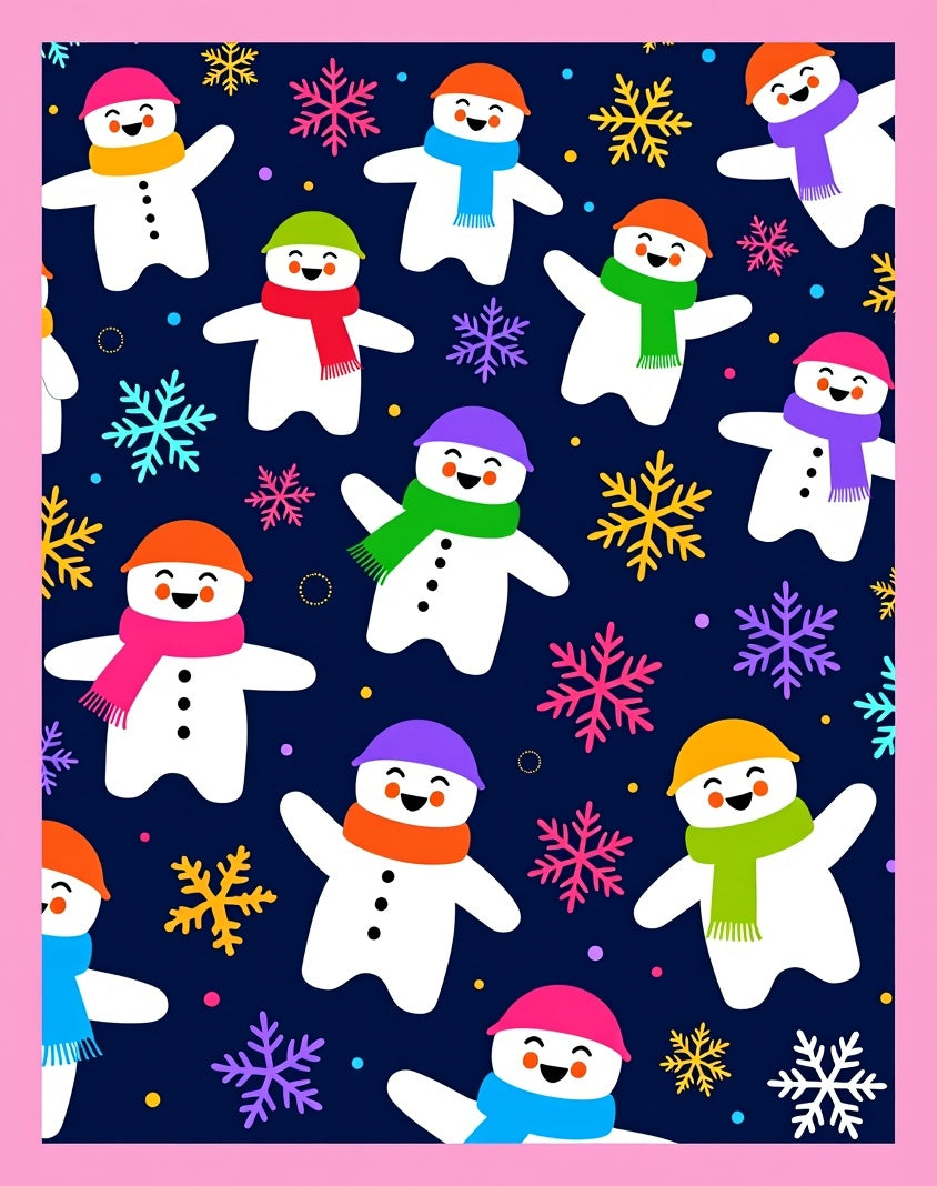 Playful Snowman Snowflake Festive Scene Rug