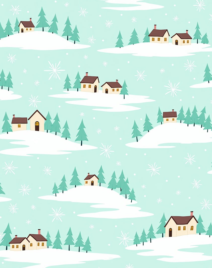 Winter Snow Village Houses Trees Rug