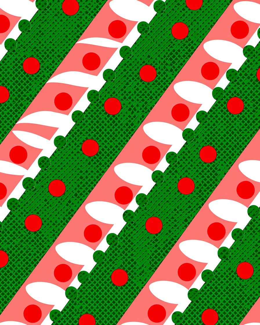 Diagonal Red Green White Polka Dot Rug