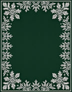 Dark Green White Floral Border Rug