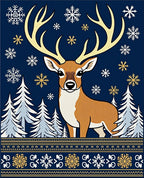 Golden Antler Stag Winter Snowflake Border Rug
