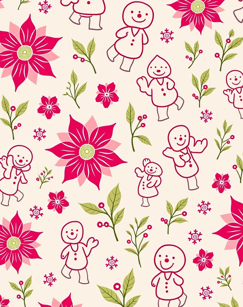 Pink Gingerbread Characters Floral Mix Rug