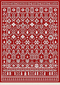 Bold Red Nordic Folk Art Rug