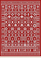 Bold Red Nordic Folk Art Rug