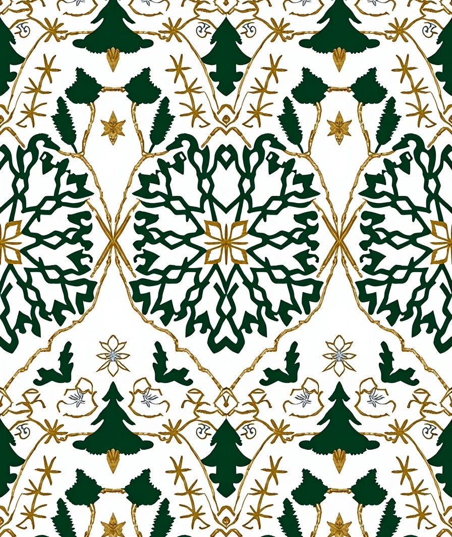 Green Gold Festive Christmas Tree Medallion Rug