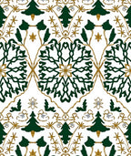 Green Gold Festive Christmas Tree Medallion Rug