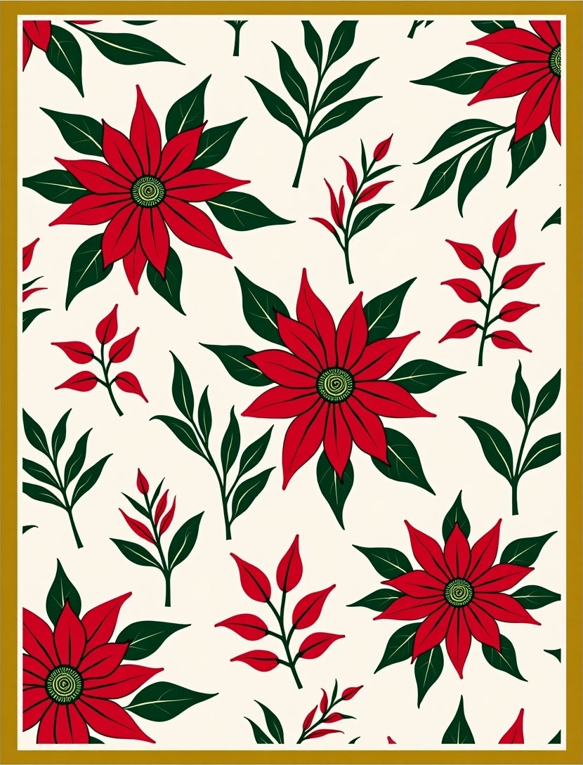 Red Poinsettia Leafy Sprig Collage Rug