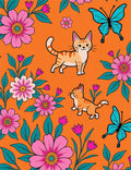 Whimsical Orange Cat Butterfly Garden Rug