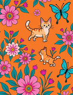 Whimsical Orange Cat Butterfly Garden Rug