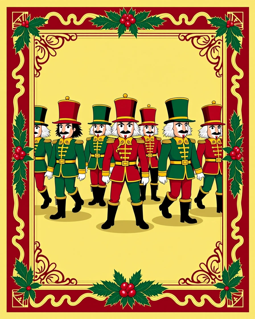 Festive Red Green Nutcracker March Rug