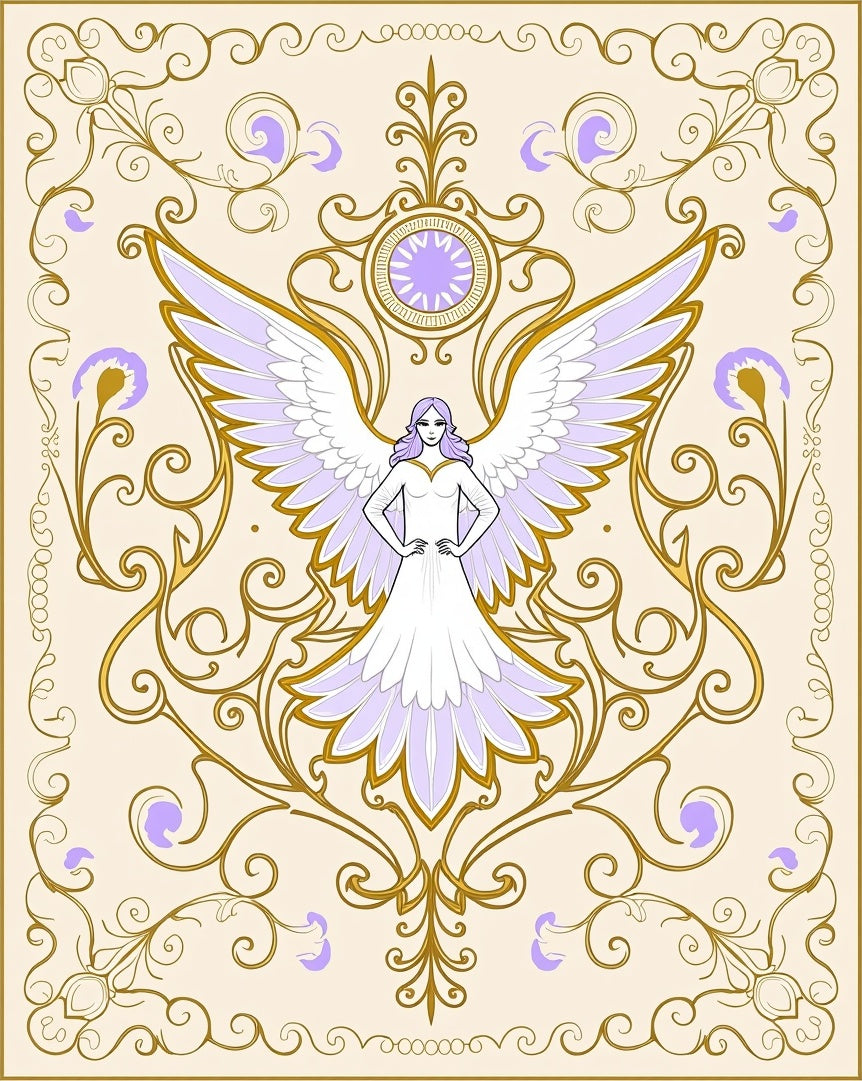 Lilac Angelic Wings Gold Border Tapestry Rug