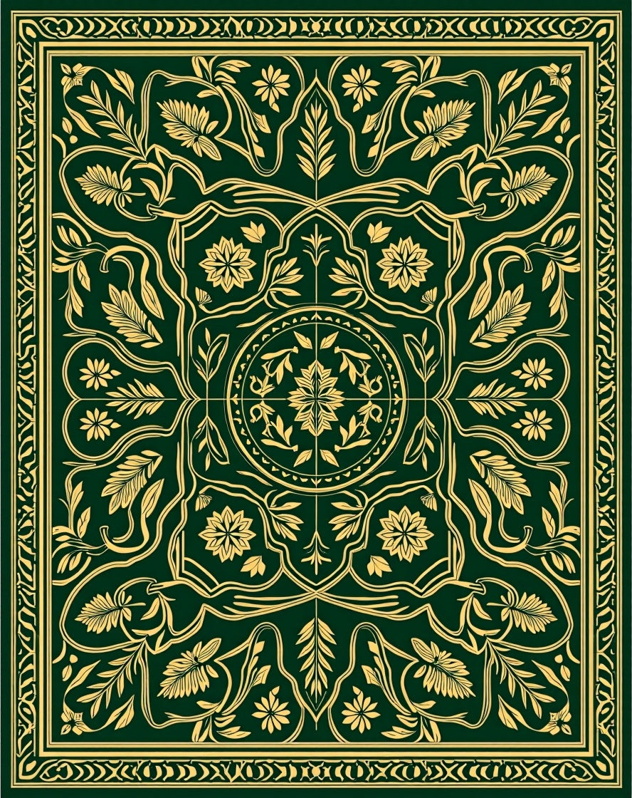 Emerald Gold Floral Vintage Medallion Rug
