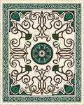 Emerald Brown Ivory Scroll Medallion Rug