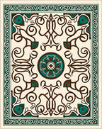 Emerald Brown Ivory Scroll Medallion Rug