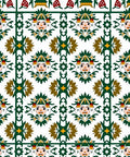 Folksy Green White Brown Medallion Rug