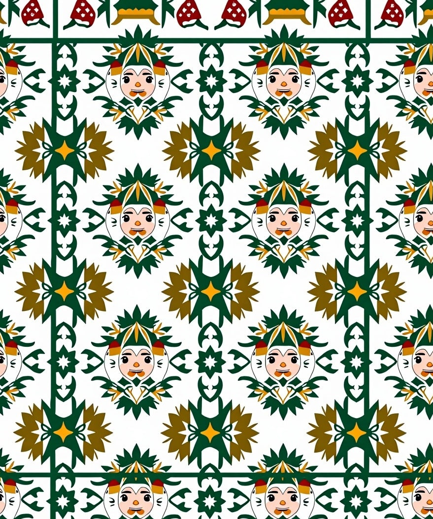 Folksy Green White Brown Medallion Rug