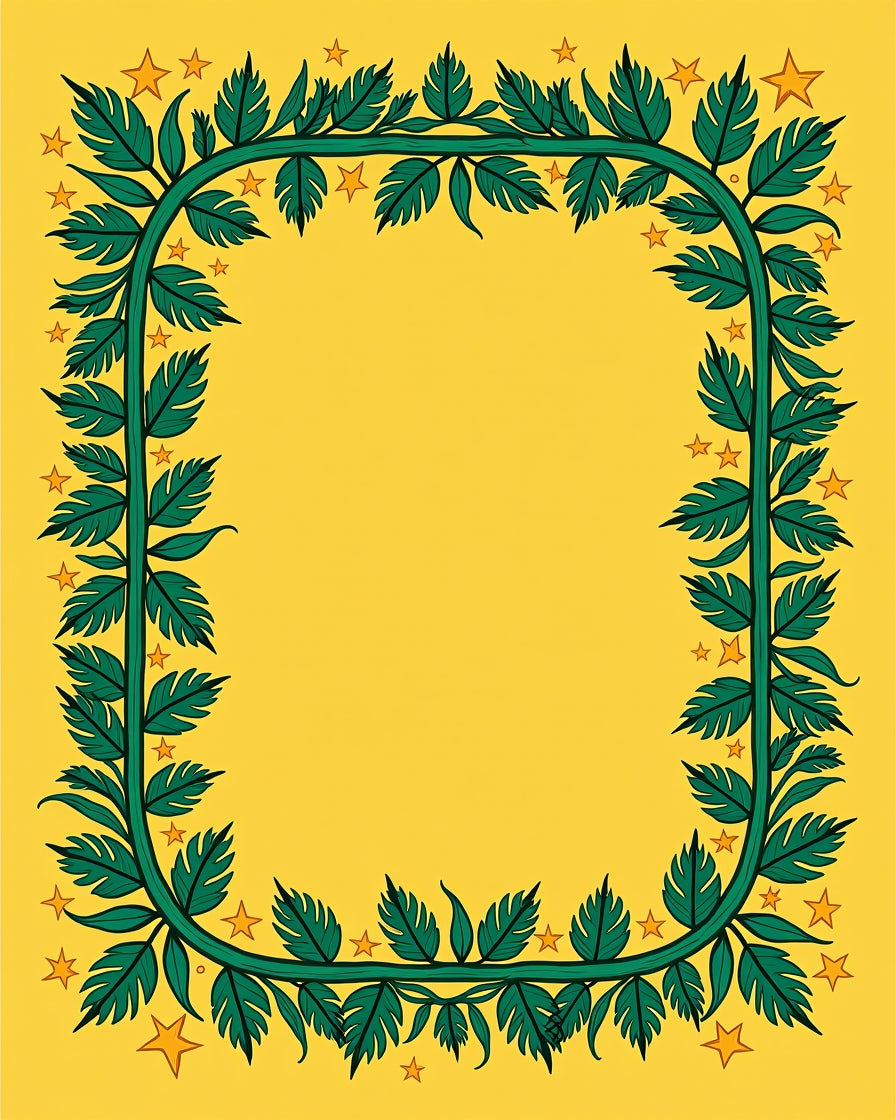 Emerald Vine Yellow Star Frame Rug