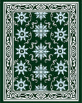 Dark Green Snow Crystal Floral Border Rug
