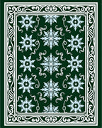 Dark Green Snow Crystal Floral Border Rug