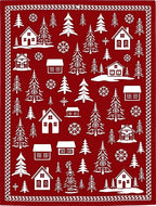 Cozy Red Winter Village Christmas Rug