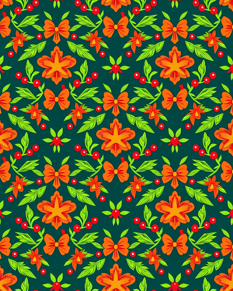 Bold Orange Floral Berry Garland Rug