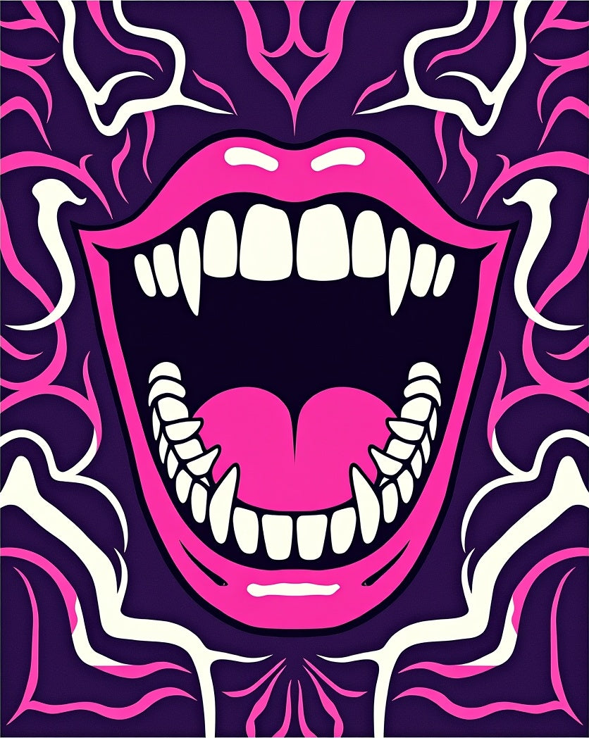 Hot Pink Vampire Mouth Purple Swirls Rug