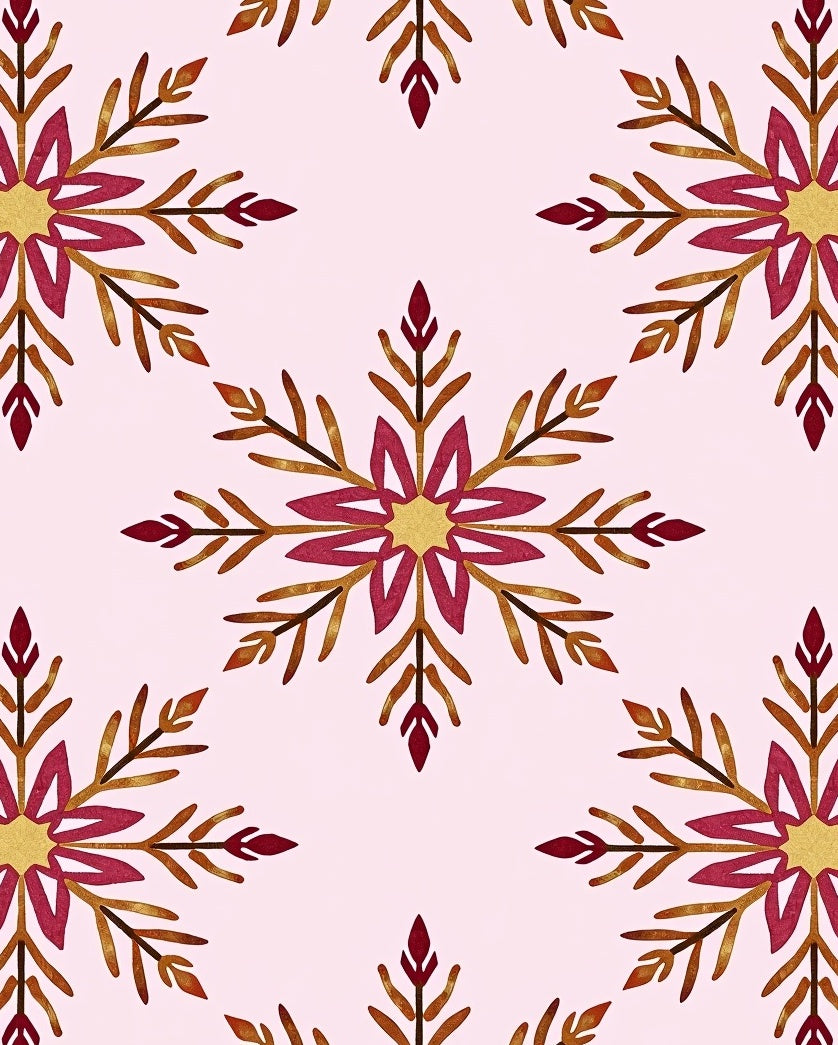 Crimson Gold Snowflake Repeat Print Rug