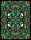 Vibrant Black Teal Orange Nature Scroll Rug