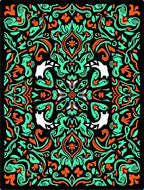 Vibrant Black Teal Orange Nature Scroll Rug