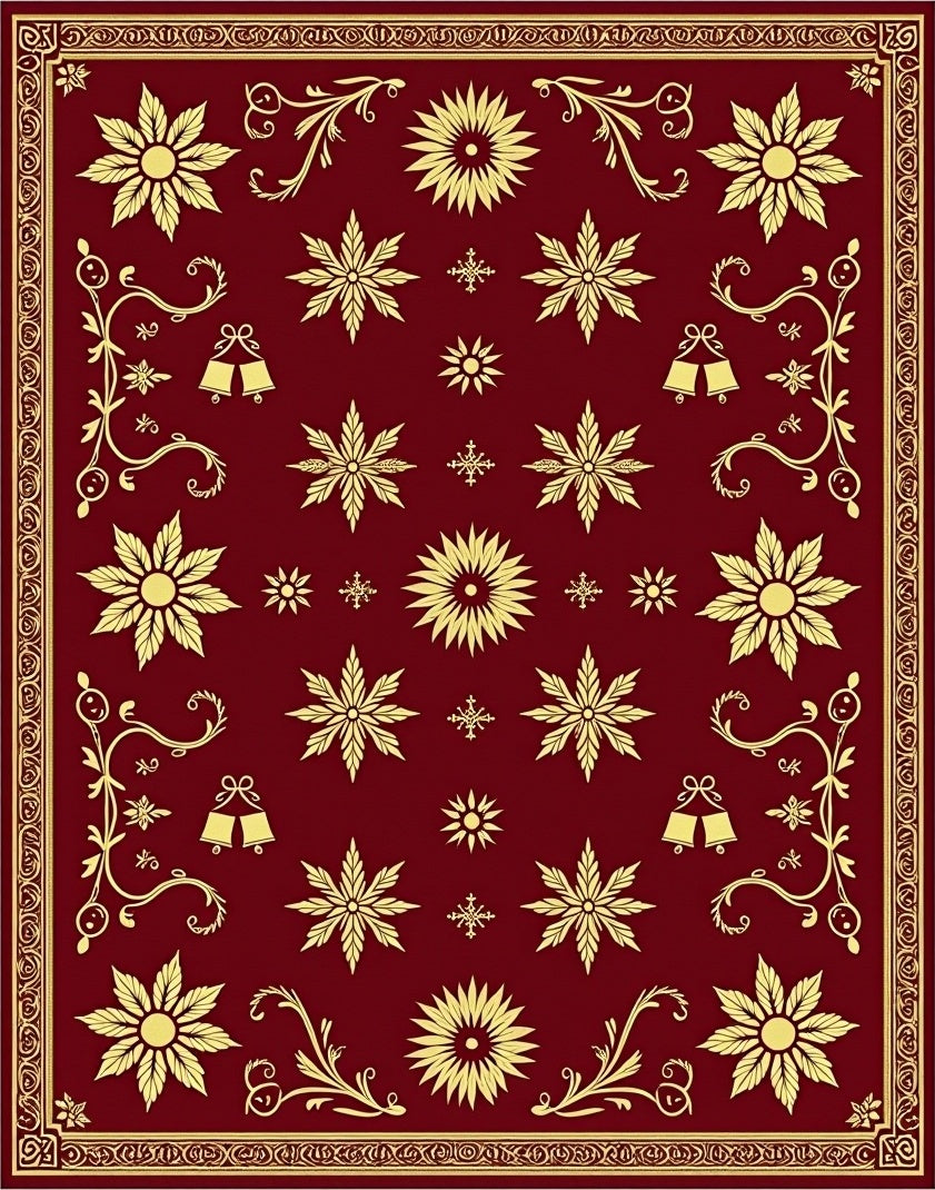 Crimson Gold Floral Bells Border Rug
