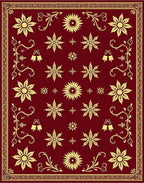 Crimson Gold Floral Bells Border Rug