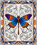 Vibrant Blue Orange Butterfly Scrollwork Rug