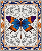 Vibrant Blue Orange Butterfly Scrollwork Rug