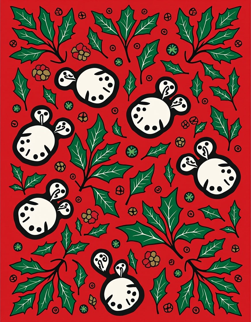 Festive Red Holly Bird Garland Rug
