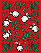 Festive Red Holly Bird Garland Rug