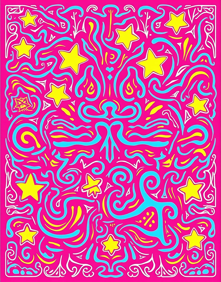 Pink Yellow Blue Whimsical Stars Rug