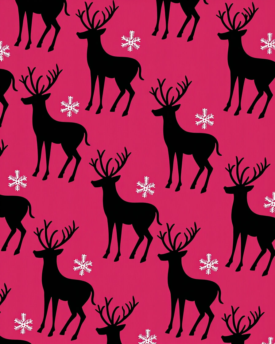 Black Deer White Snowflake Pink Background Rug