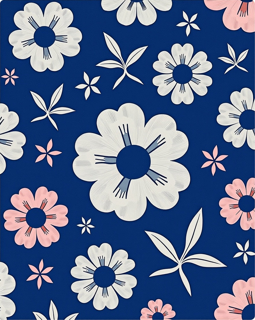 Indigo Blue Floral Petal Collage Rug