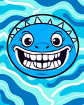 Blue Monster Whimsical Wave Face Rug