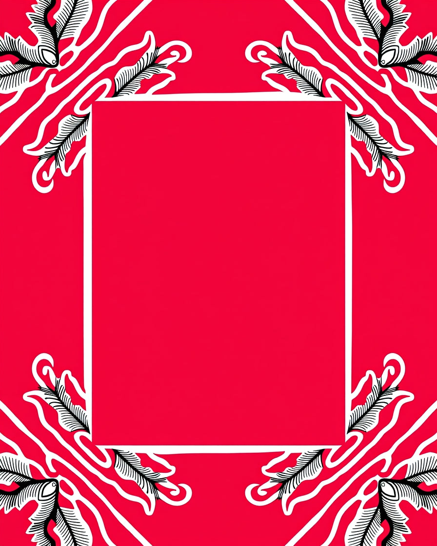 Bold Red Leafy Corner Swirl Rug