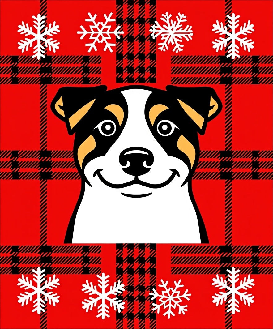 Red Tartan Dog Snowflake Border Rug