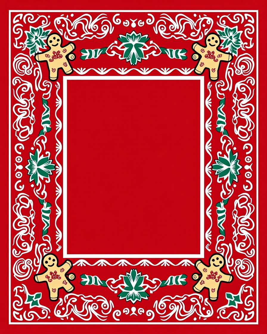 Red Gingerbread Man Holly Border Rug