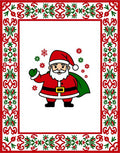 Festive Red Green Santa Snowflakes Border Rug