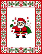Festive Red Green Santa Snowflakes Border Rug