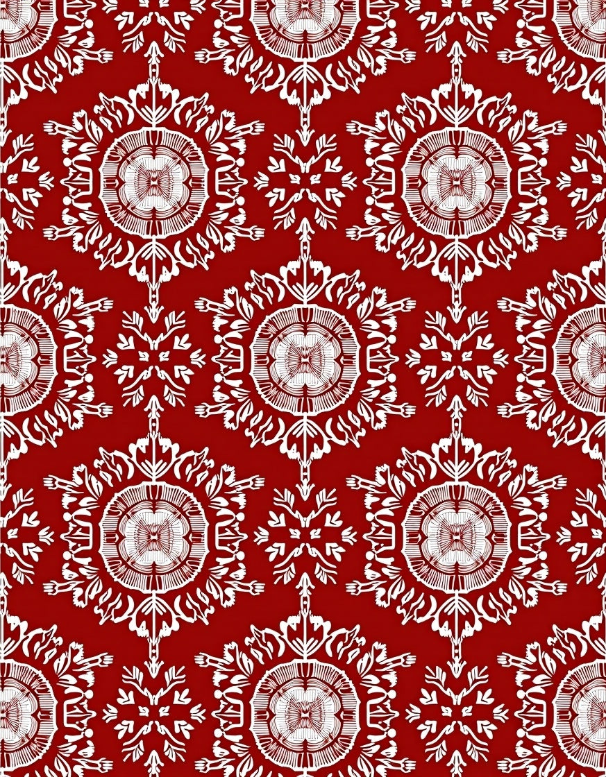 Crimson Floral Medallion Repeating Pattern Rug